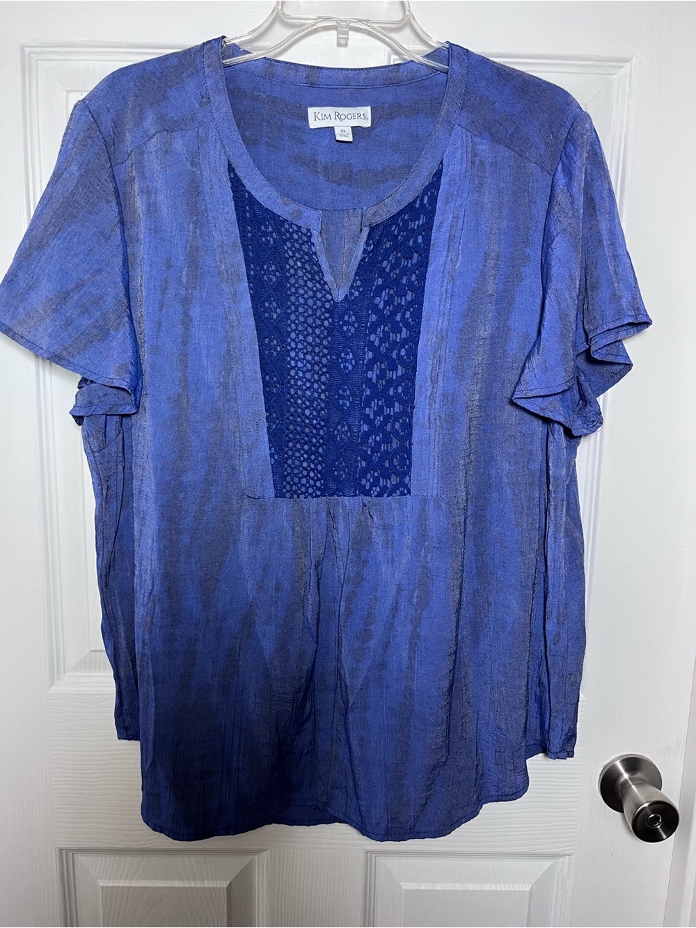 Kim Rogers Royal Blue Short-Sleeve Lace Inset Top